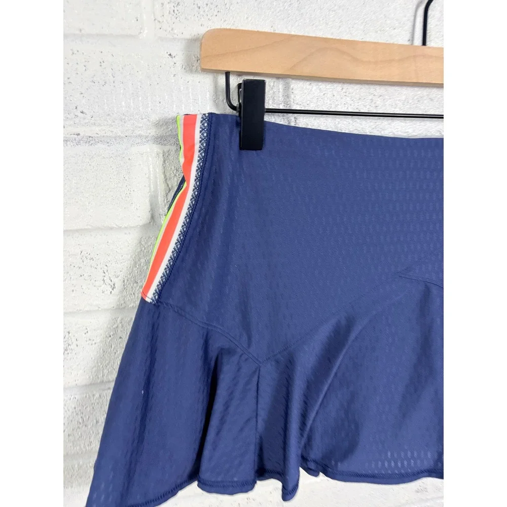 Lucky in Love Tennis Skort Womens M Navy Neon Stripe Ruffle Pickleball Athletic